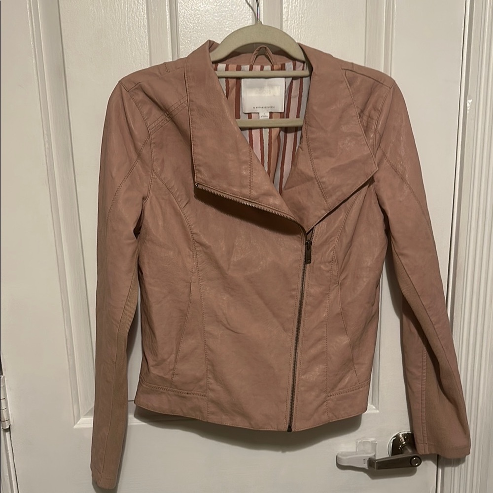 Anthropologie Pink Faux Leather Moto Jacket